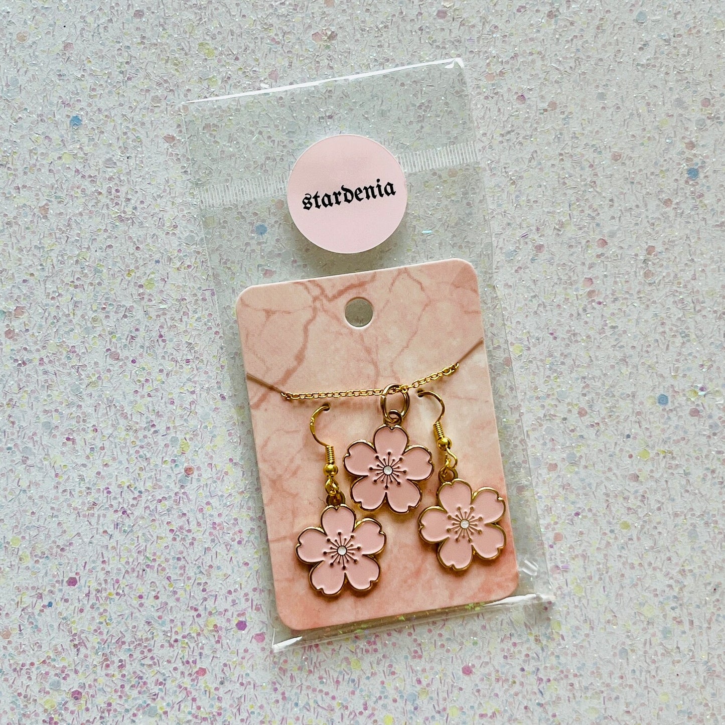 Original SAKURA FLOWER Pink and Gold Cherry Blossom Enamel Charm