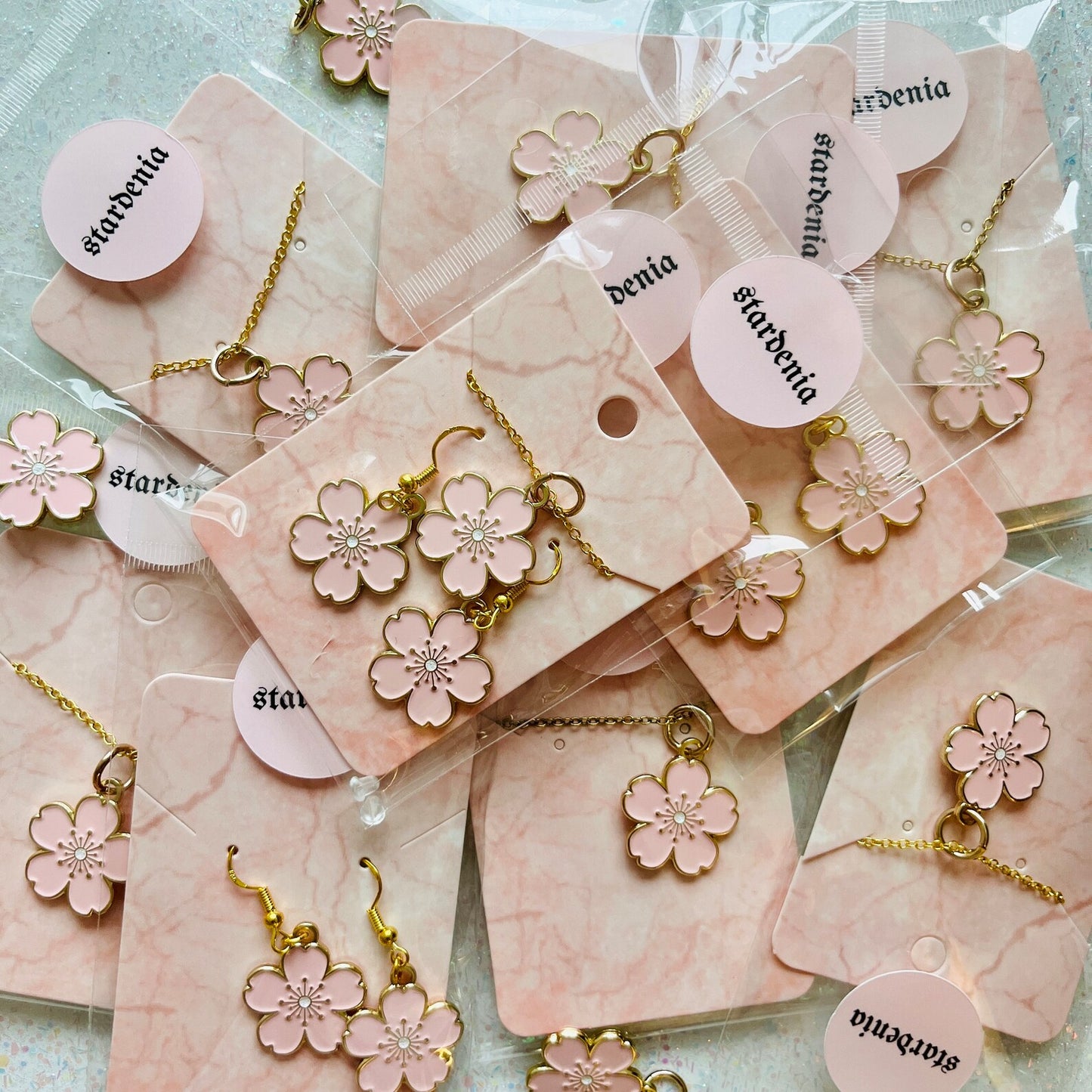 Original SAKURA FLOWER Pink and Gold Cherry Blossom Enamel Charm