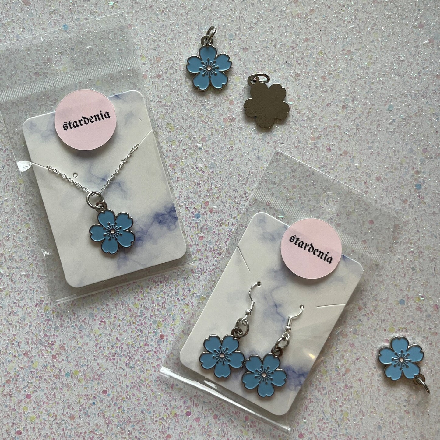 Original SAKURA FLOWER Sky Blue & Silver Cherry Blossom Enamel Charm