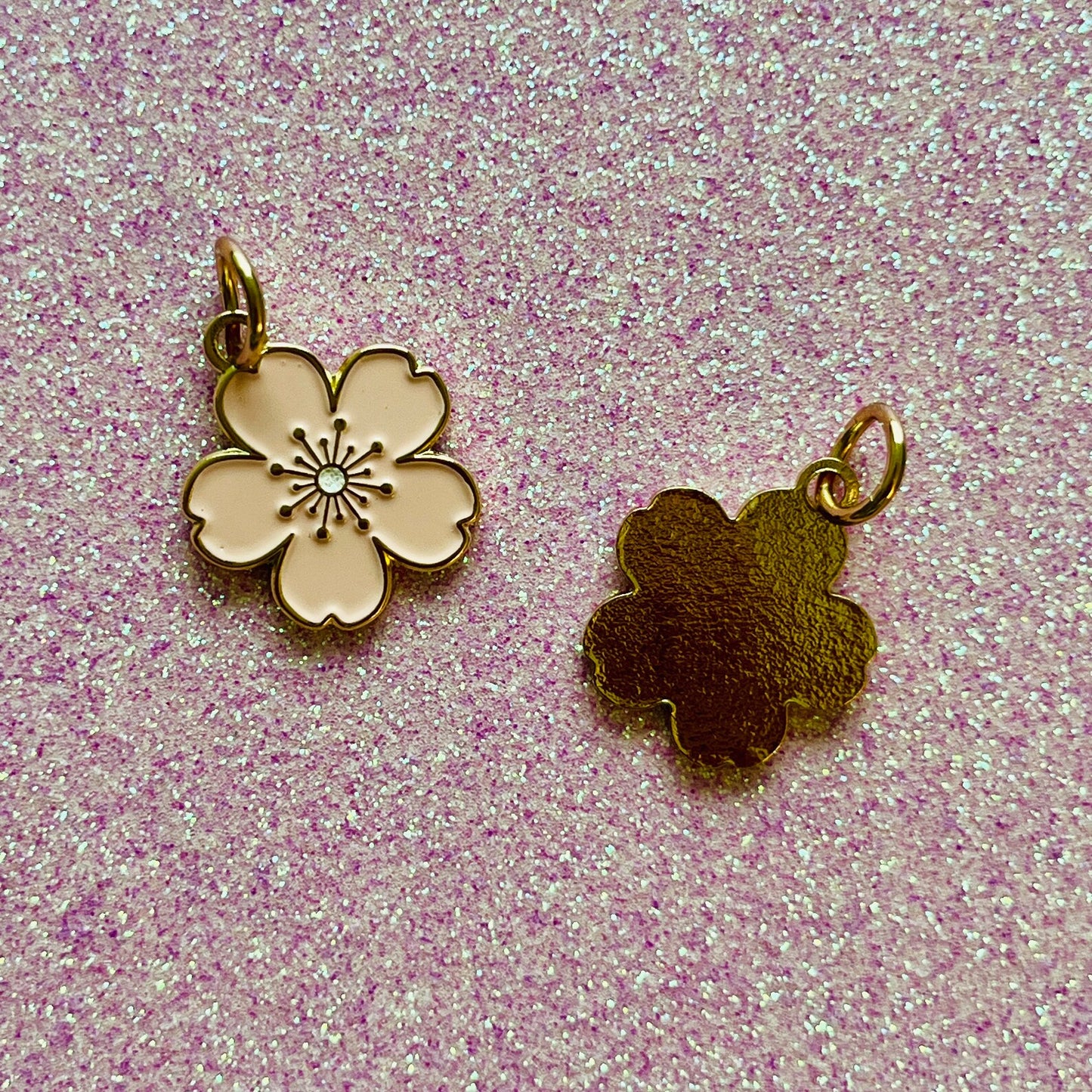 Original SAKURA FLOWER Pink and Gold Cherry Blossom Enamel Charm