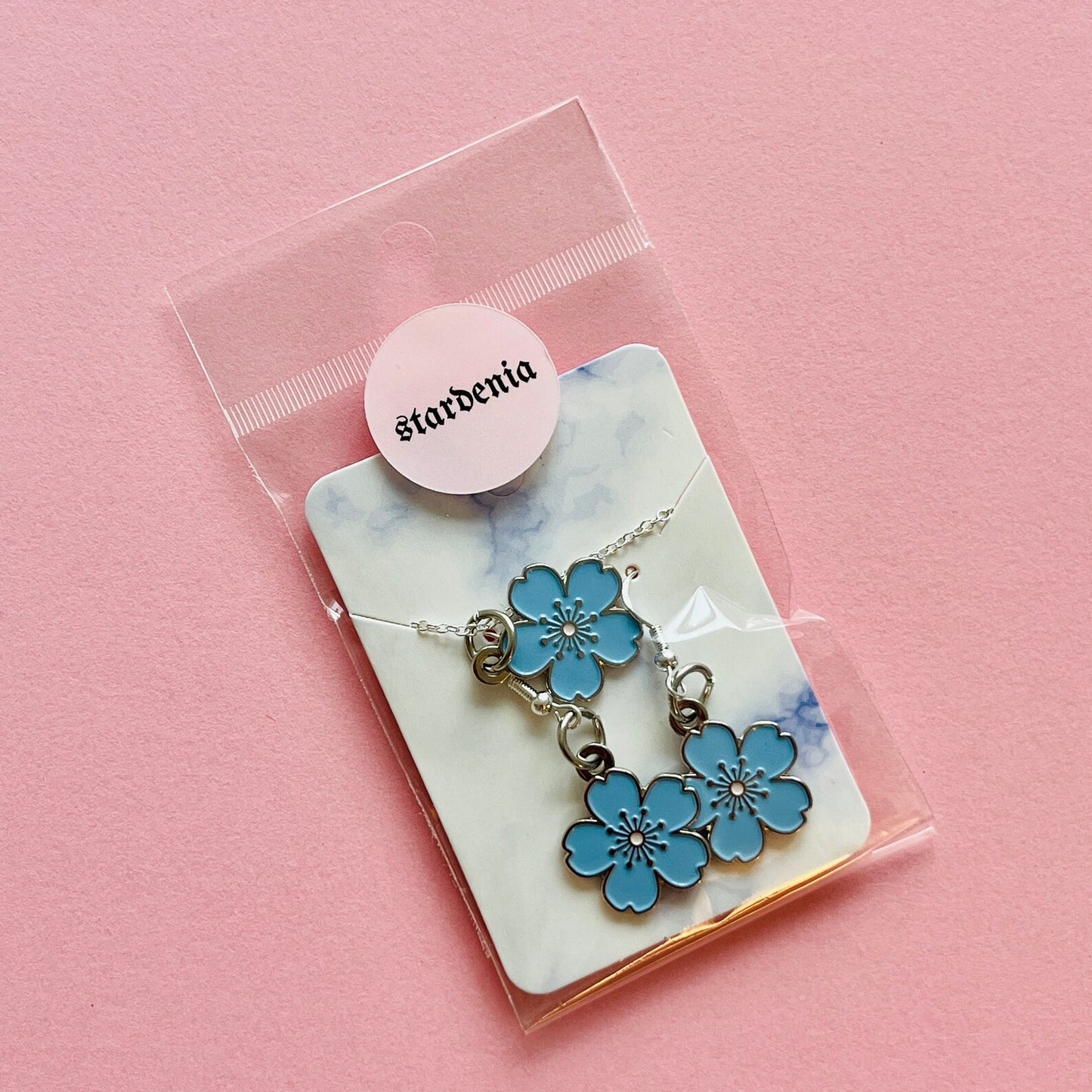 Original SAKURA FLOWER Sky Blue & Silver Cherry Blossom Enamel Charm