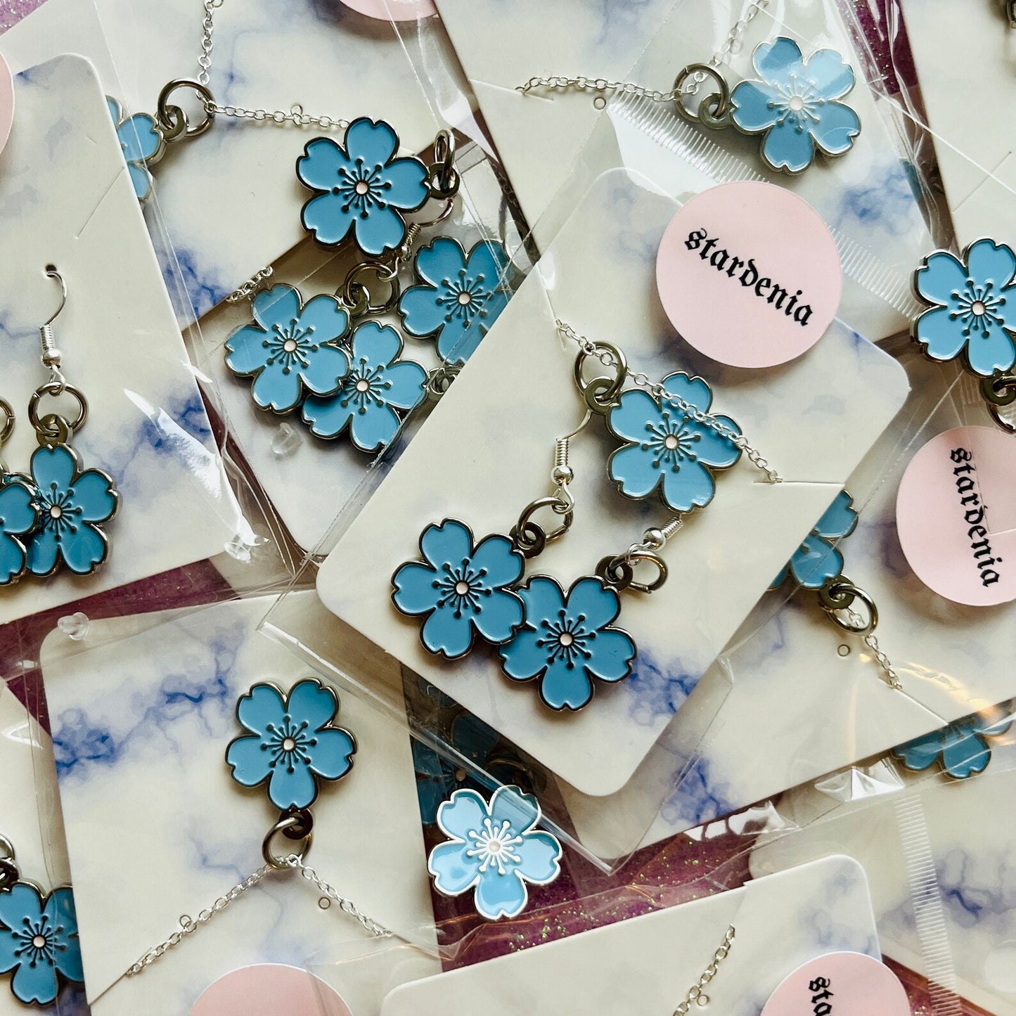 Original SAKURA FLOWER Sky Blue & Silver Cherry Blossom Enamel Charm
