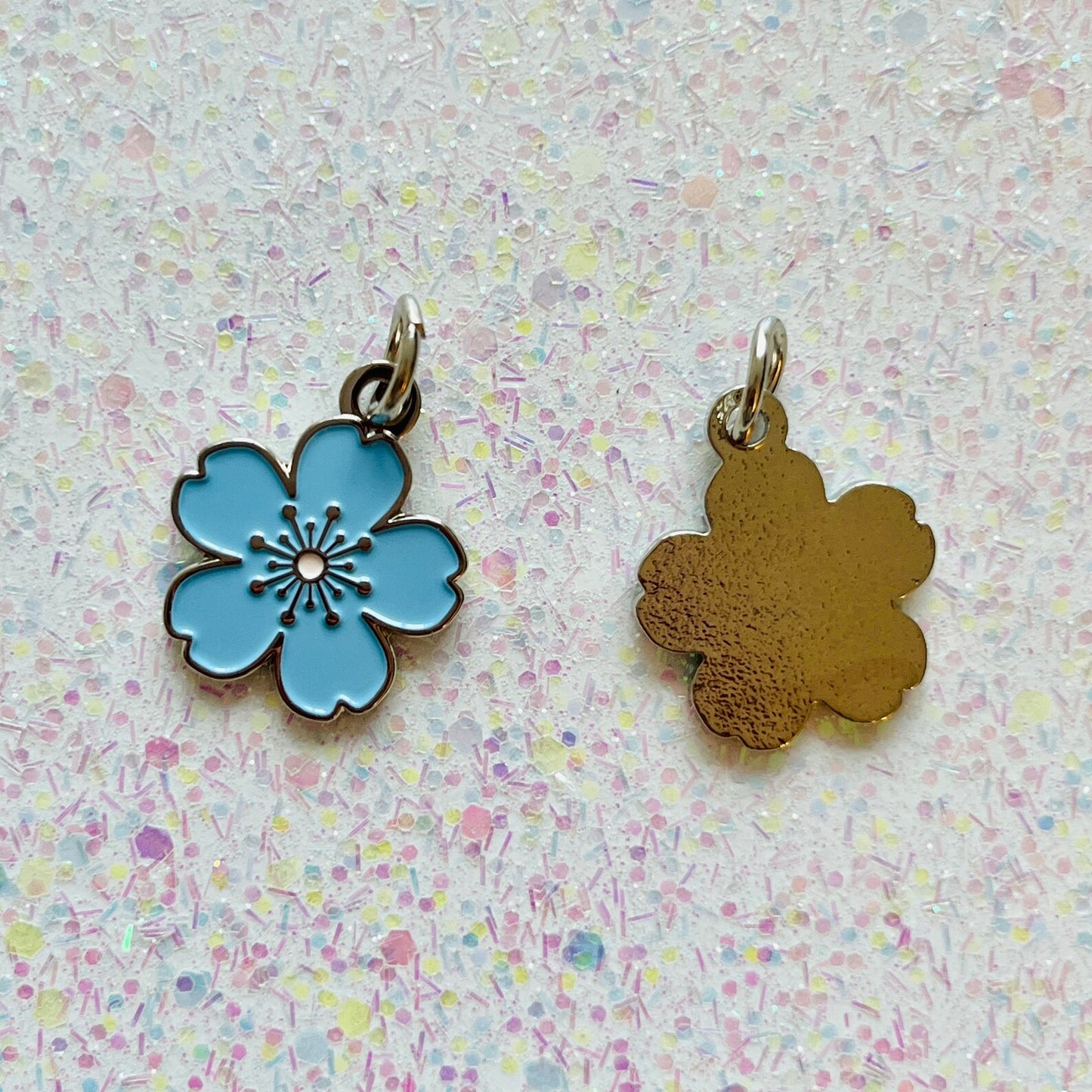 Original SAKURA FLOWER Sky Blue & Silver Cherry Blossom Enamel Charm